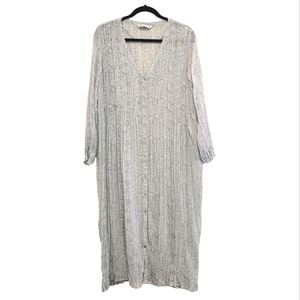 Zara Blue Teal Paisley Crinkled Relaxed Fit Button Down Maxi Sheath Dress M EUC